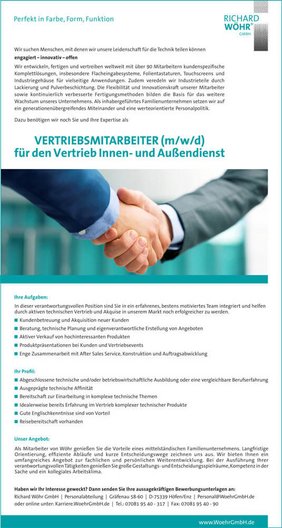 Vertriebsmitarbeiter für den Vertrieb Innen- und Außendienst (m/w/d)